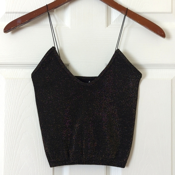 Free People Tops - Intimately Free People Lurex Knit Skinny Strap Seamless Brami Top Black Gold‎ XS